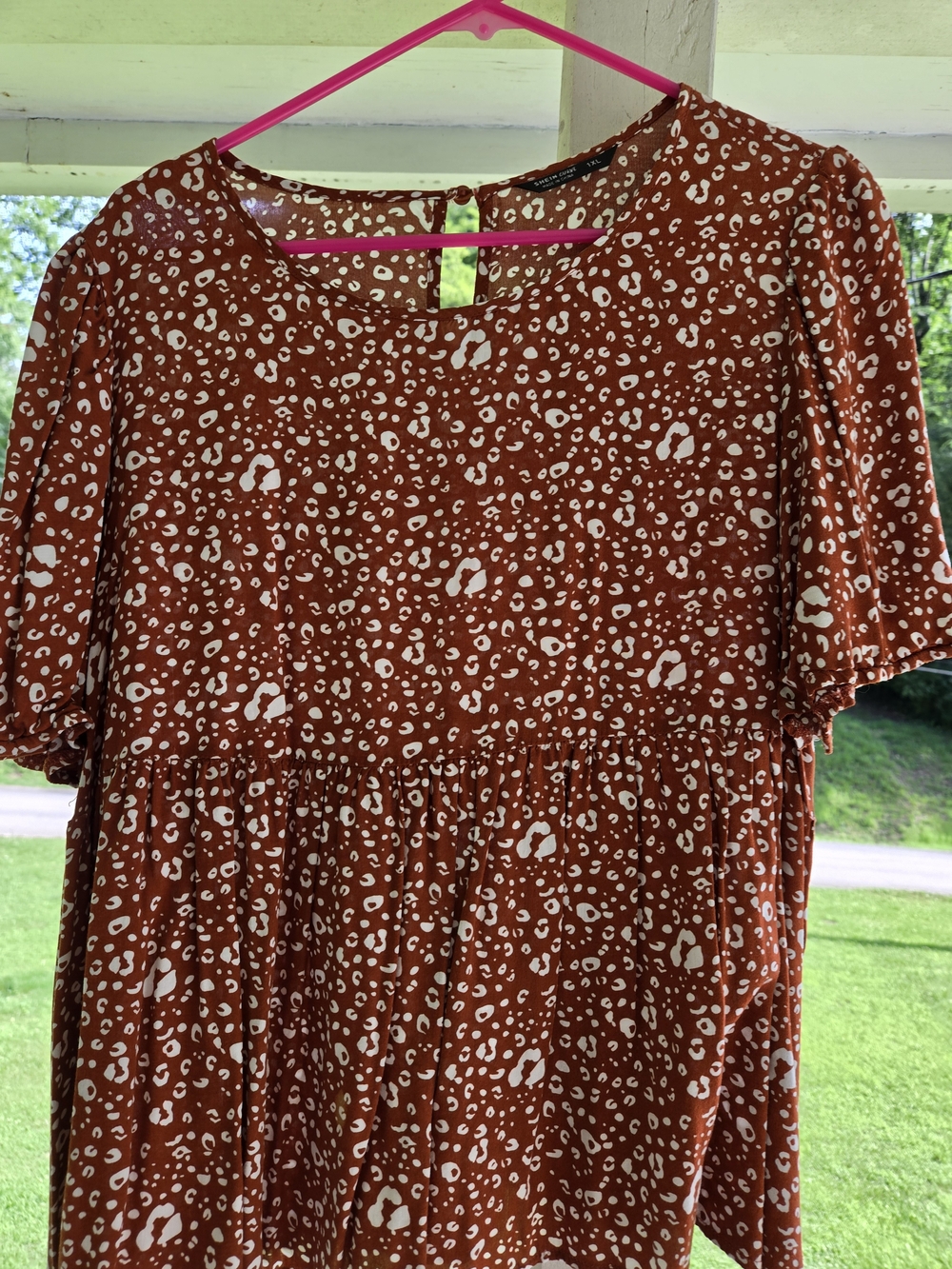 SHEIN Rust Brown and Ivory Printed Babydoll Top